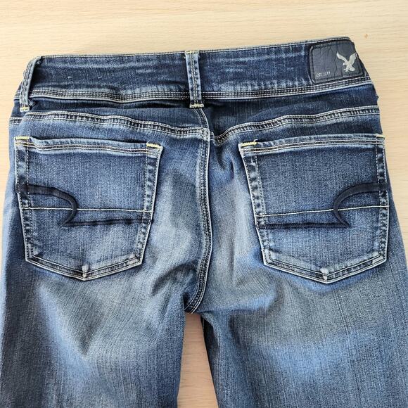 American Eagle Kick Boot Super Stretch Bootcut Jeans Dark Medium Wash Mid Rise 8 - Picture 5 of 10